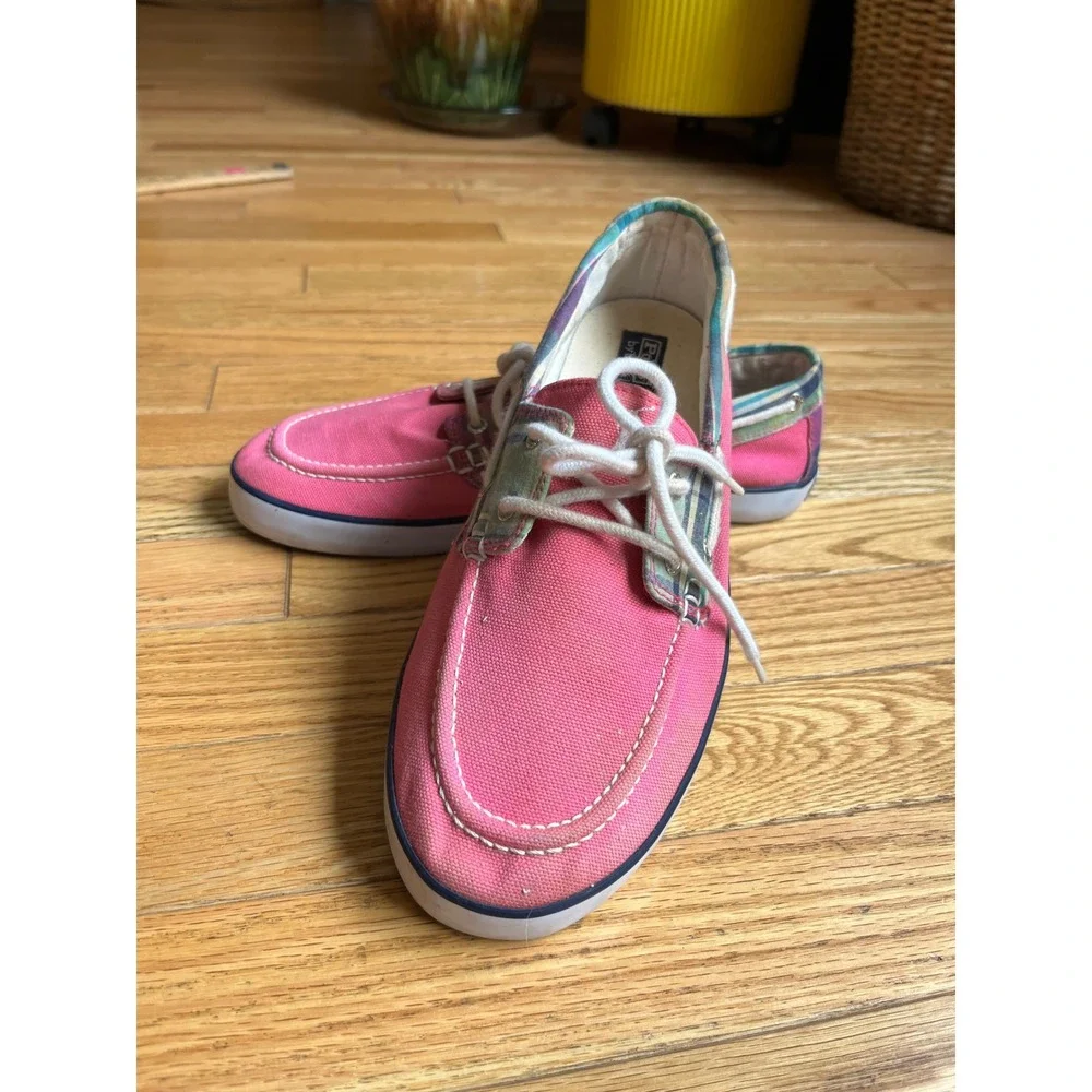 Polo Ralph Lauren Pink Canvas Plaid Trim Boat Shoes Preppy Yacht Club 6.5